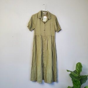 Zara Green Linen Button-down Dress